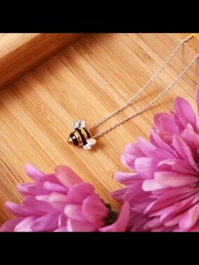 Delicate Bee Pendant Necklace in Black and Gold - Women's Jewelry